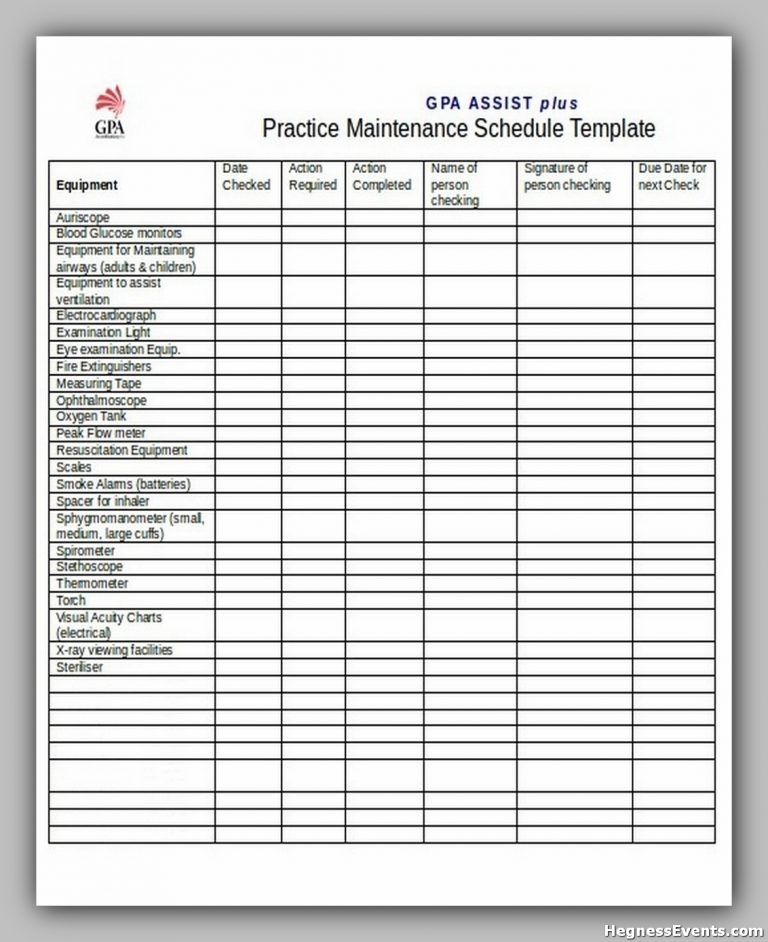 20 Powerful Maintenance Schedule Template Hennessy Events 0673