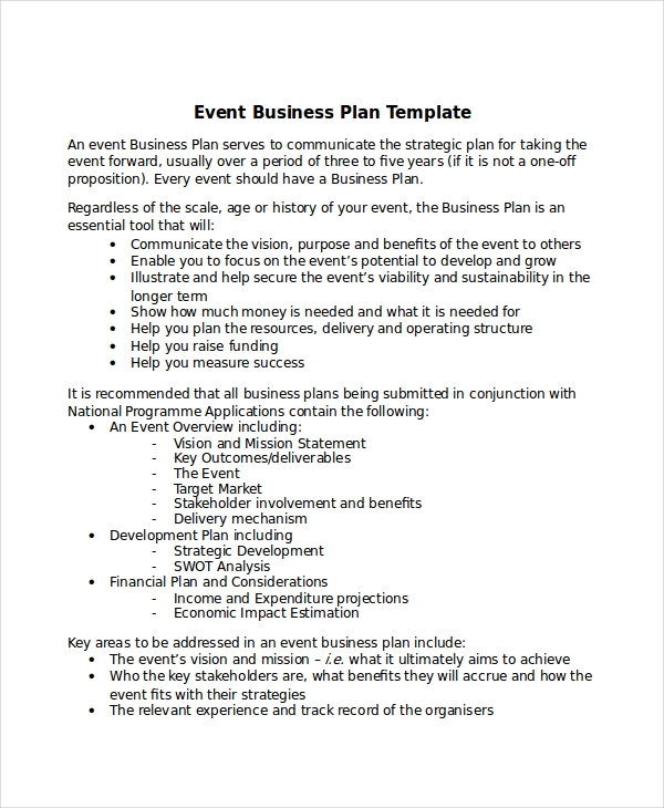 business plan events company