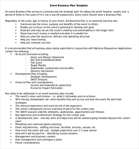 events management business plan template pdf