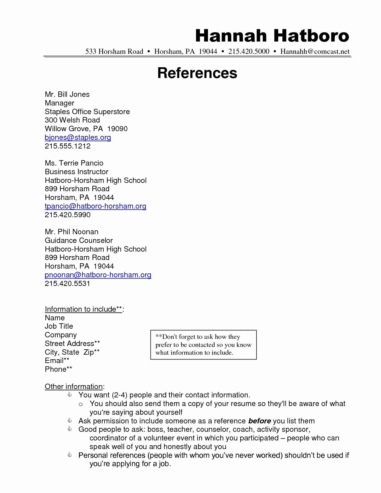 resume references examples for students