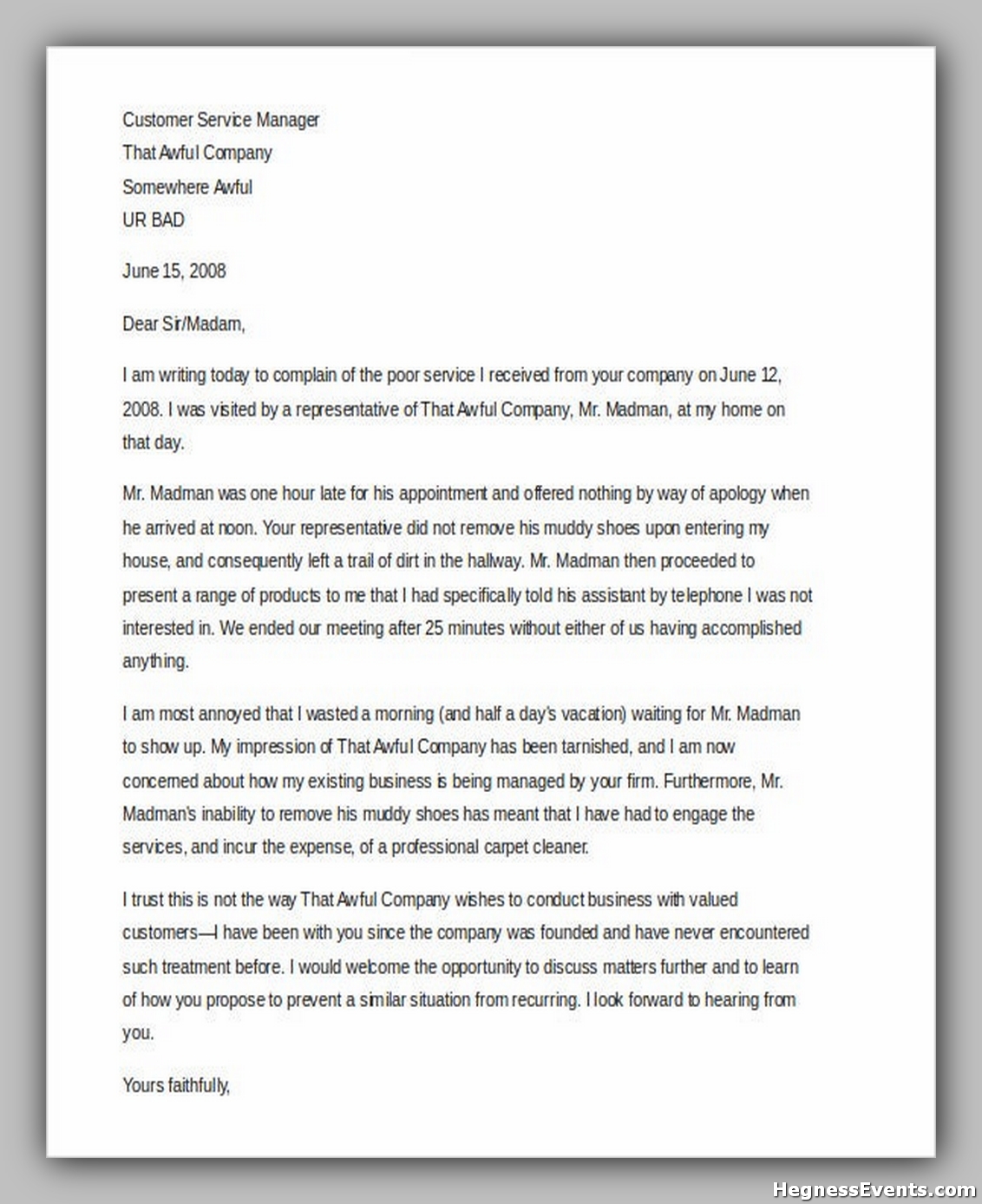 20+ Great Consumer Complaint Letter - hennessy events