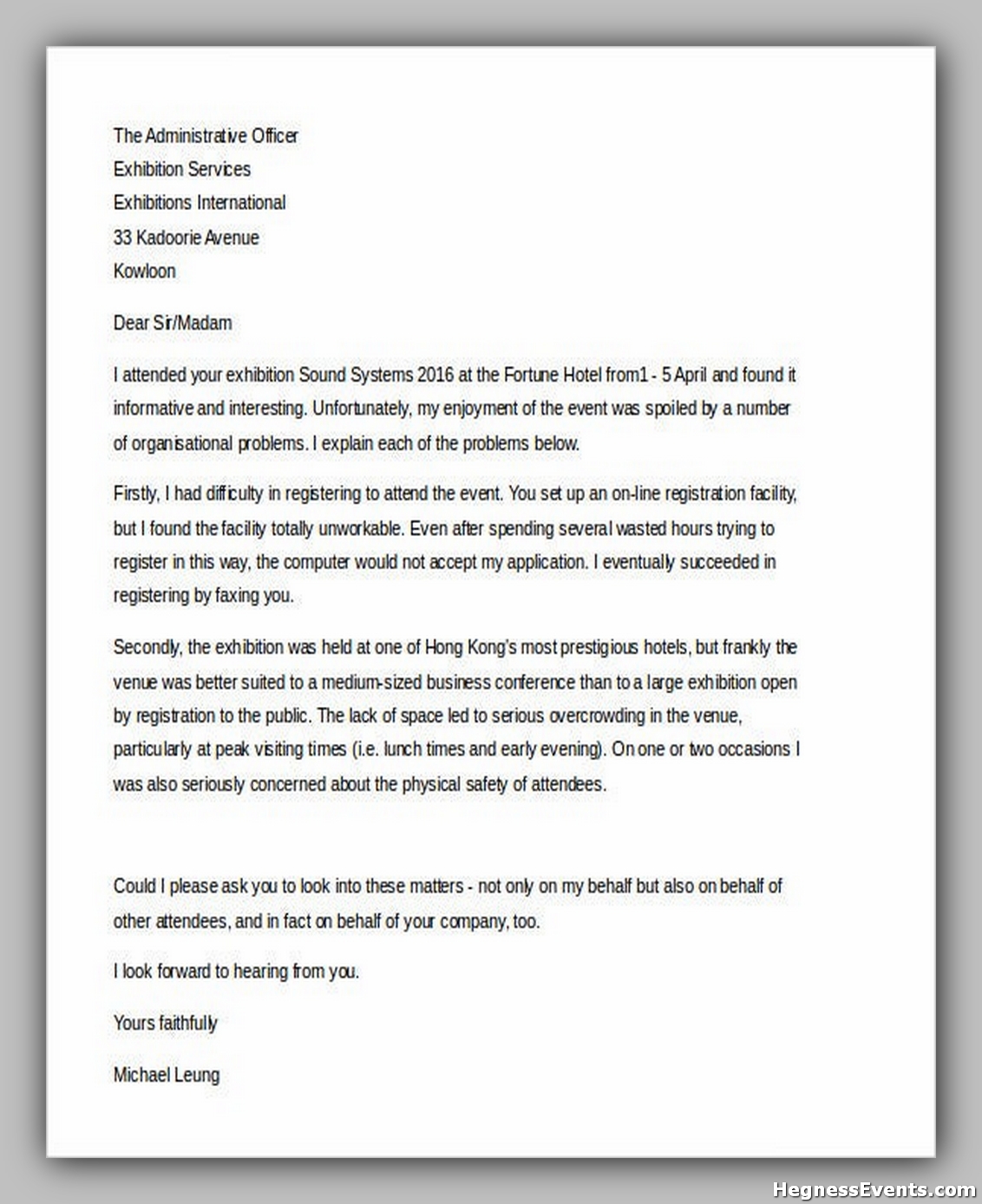 20+ Great Consumer Complaint Letter - hennessy events