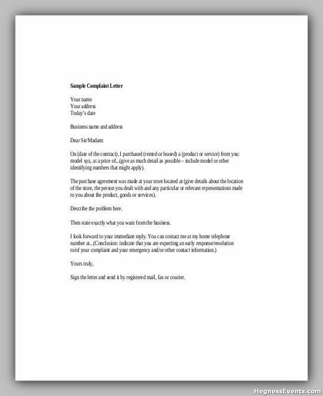 20 Great Consumer Complaint Letter Hennessy Events 4034