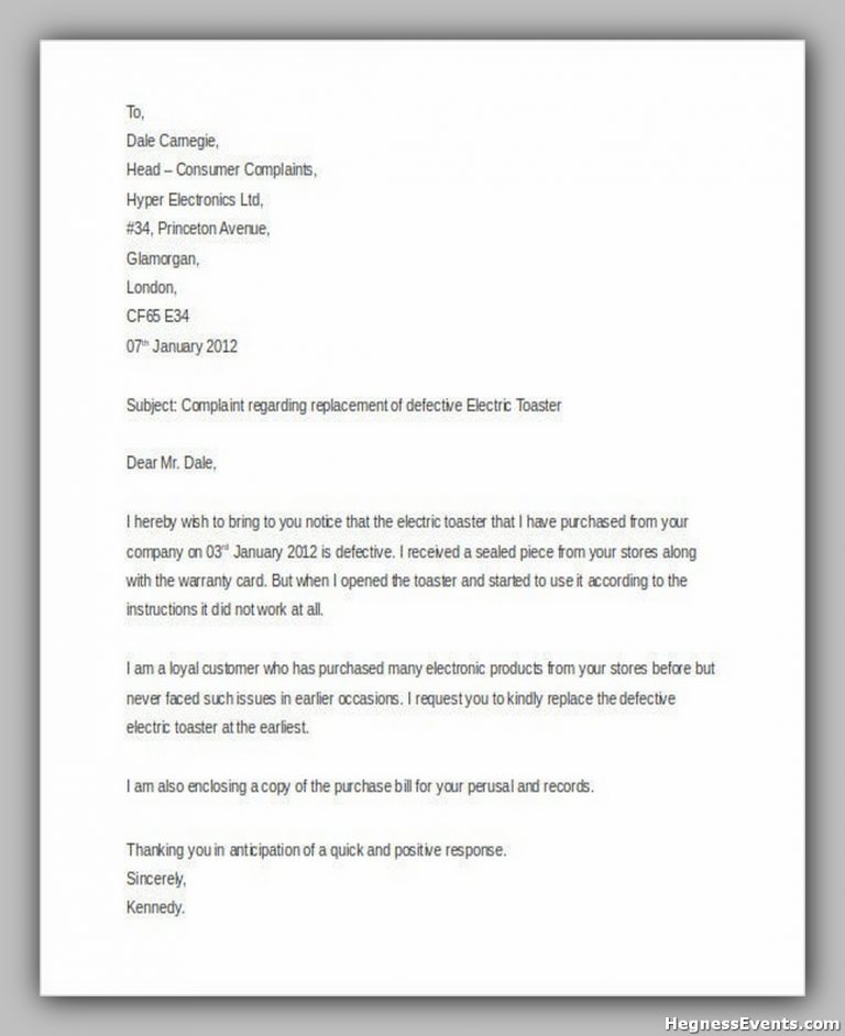 20+ Great Consumer Complaint Letter - hennessy events