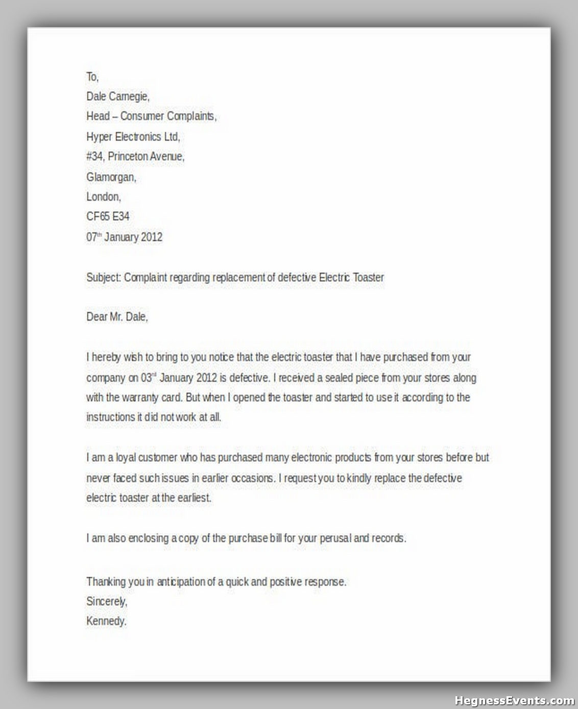 20+ Great Consumer Complaint Letter - hennessy events