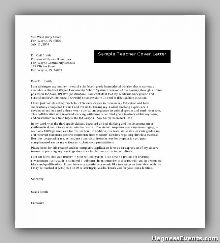 21 Best Teacher Cover Letters Examples - hennessy events