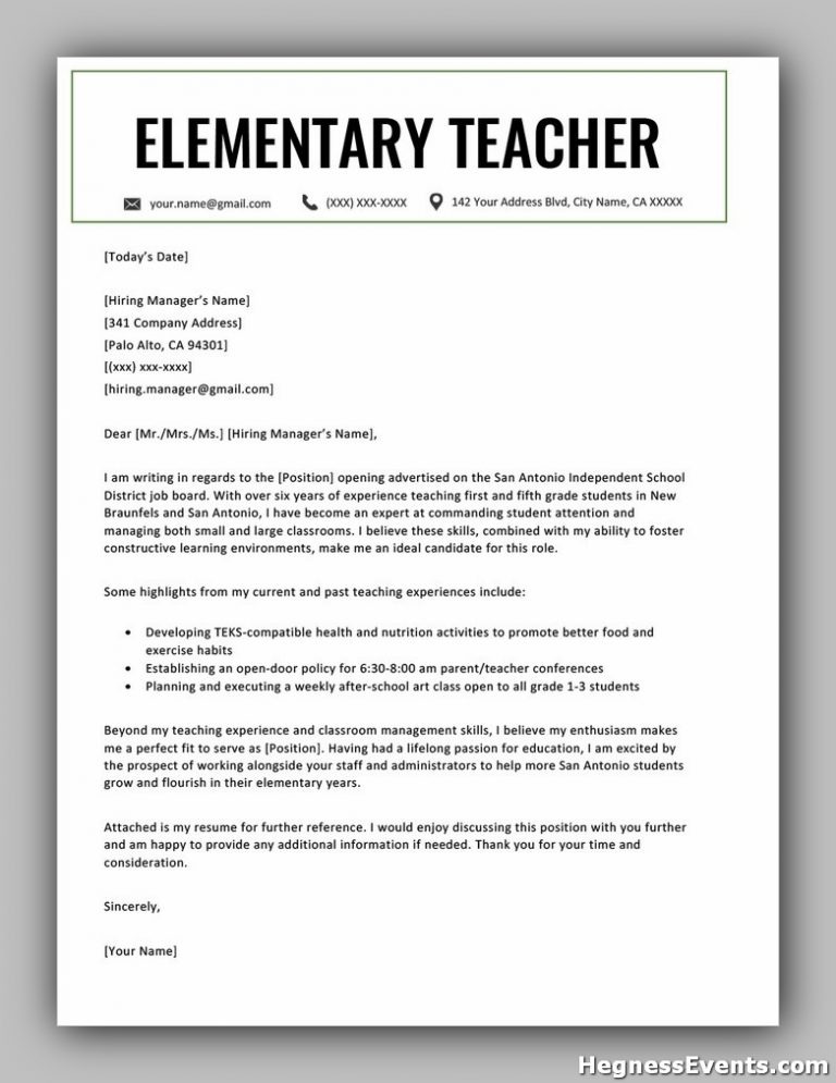 cover letter for a fresh graduate teacher