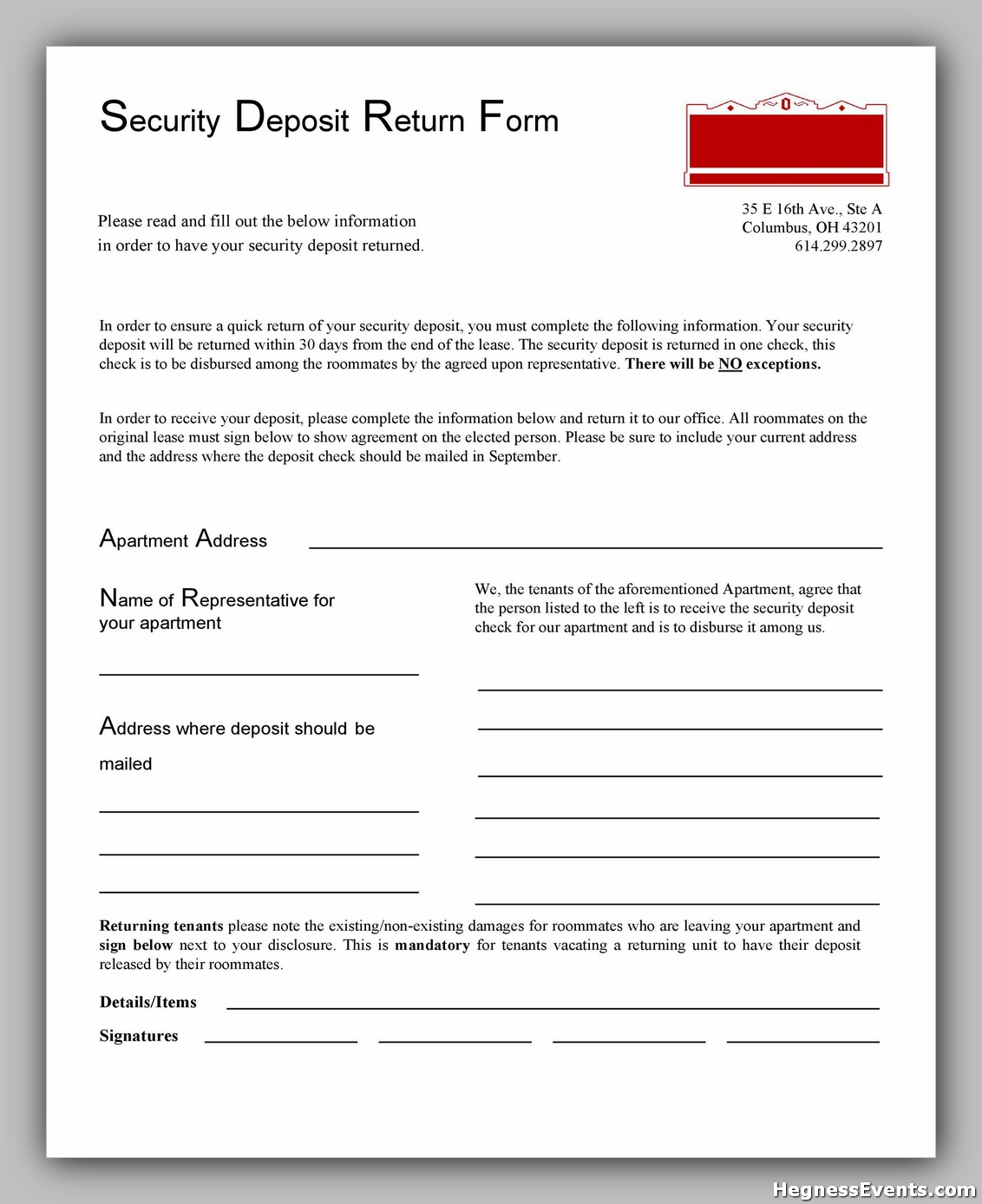 8 Simple Security Deposit Form For Your Legally Agreement Hennessy Events