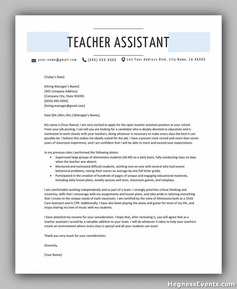 21 Best Teacher Cover Letters Examples - hennessy events