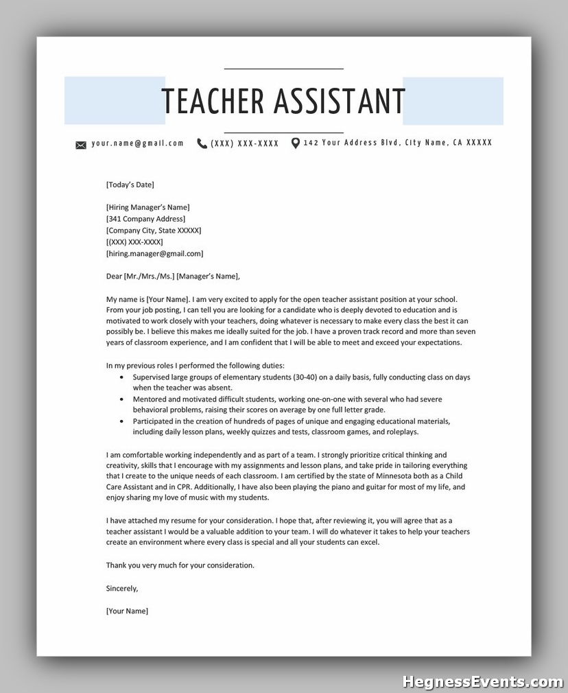 21 Best Teacher Cover Letters Examples - Hennessy Events