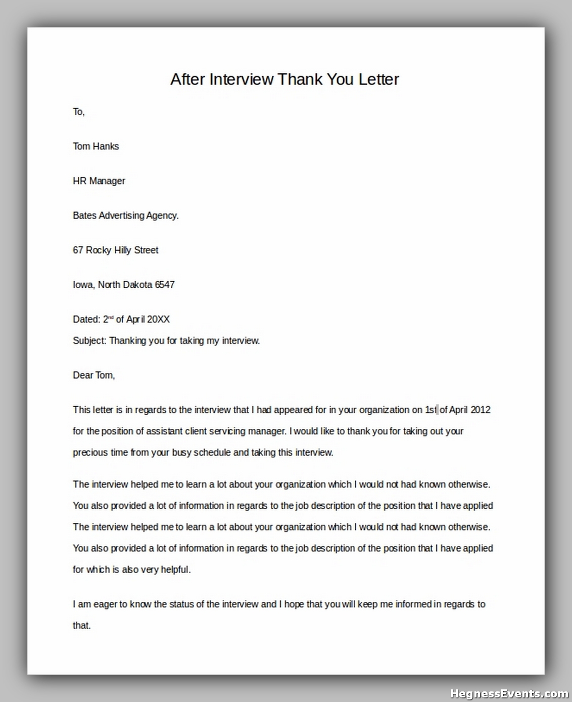 14+ Powerful Interview Thank You Letter Example & Template - hennessy ...