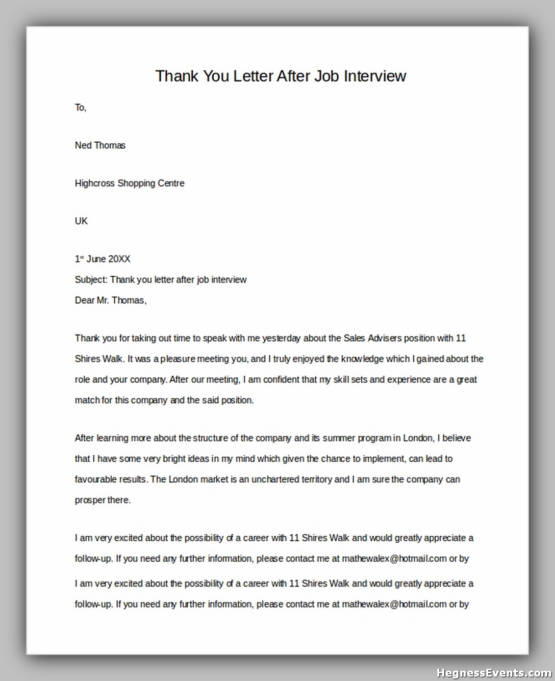 14+ Powerful Interview Thank You Letter Example & Template - hennessy ...