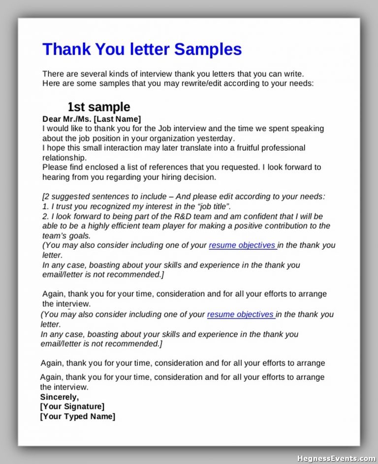 14+ Powerful Interview Thank You Letter Example & Template - hennessy ...