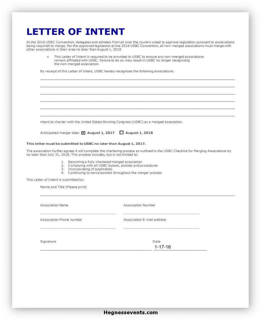 50 Best Sample Letter of Intent Template And How to Write It - hennessy ...