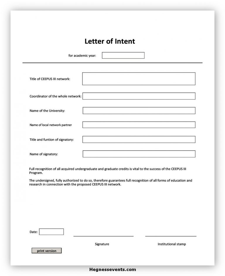 50 Best Sample Letter of Intent Template And How to Write It - hennessy ...