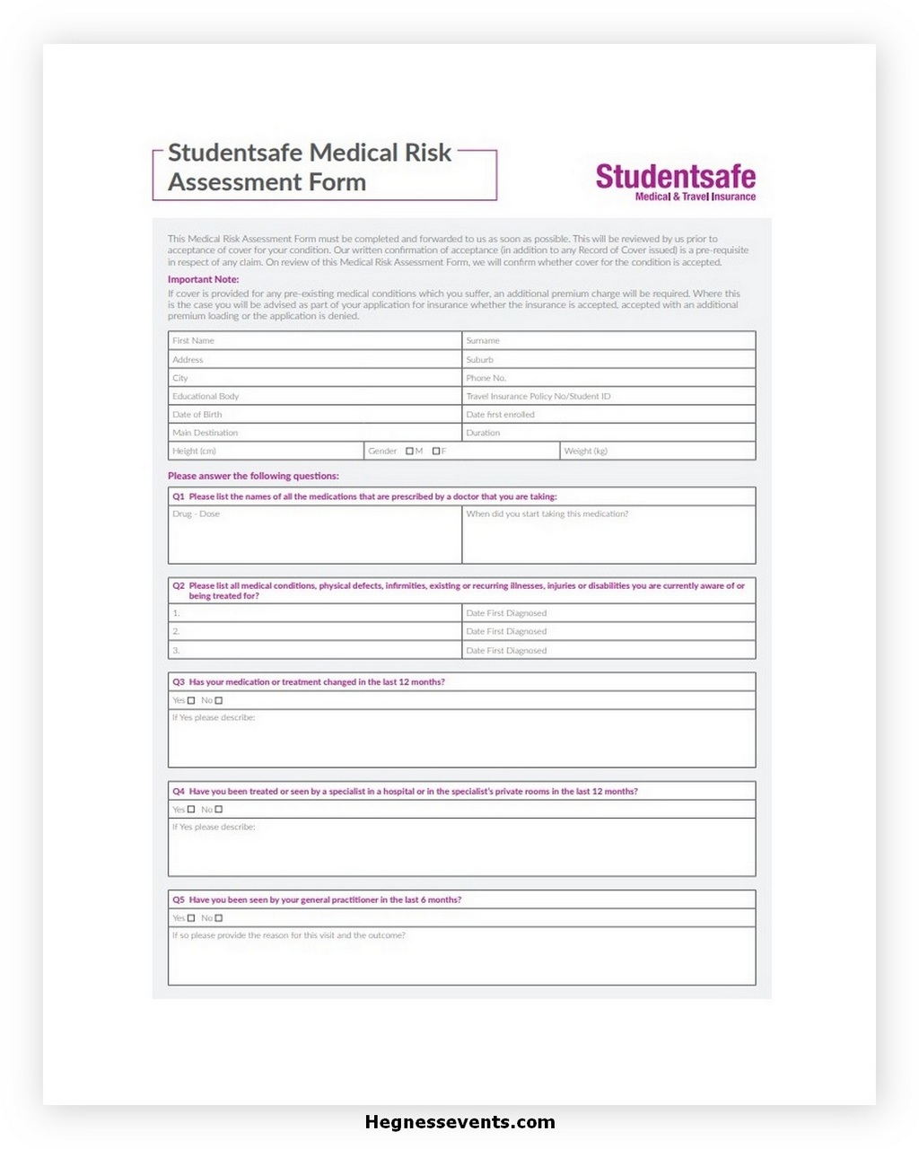 Free Medical Assessment Form Template And The Benefit Hennessy Events