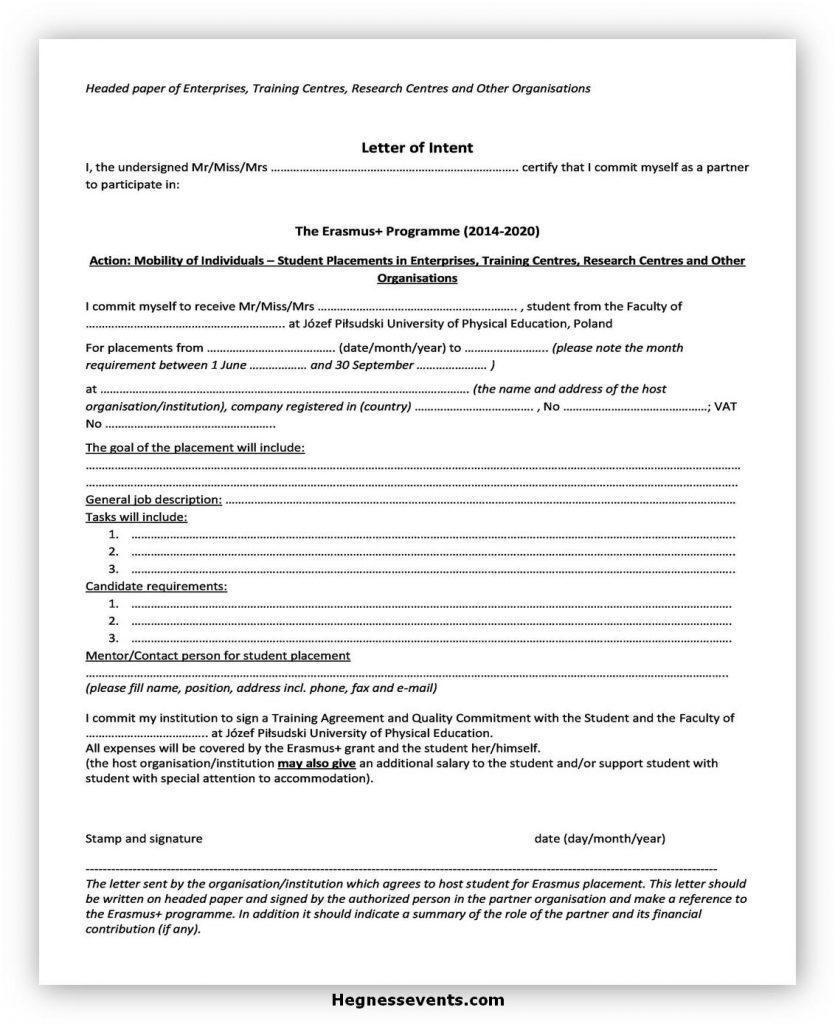 50 Best Sample Letter of Intent Template And How to Write It - hennessy ...